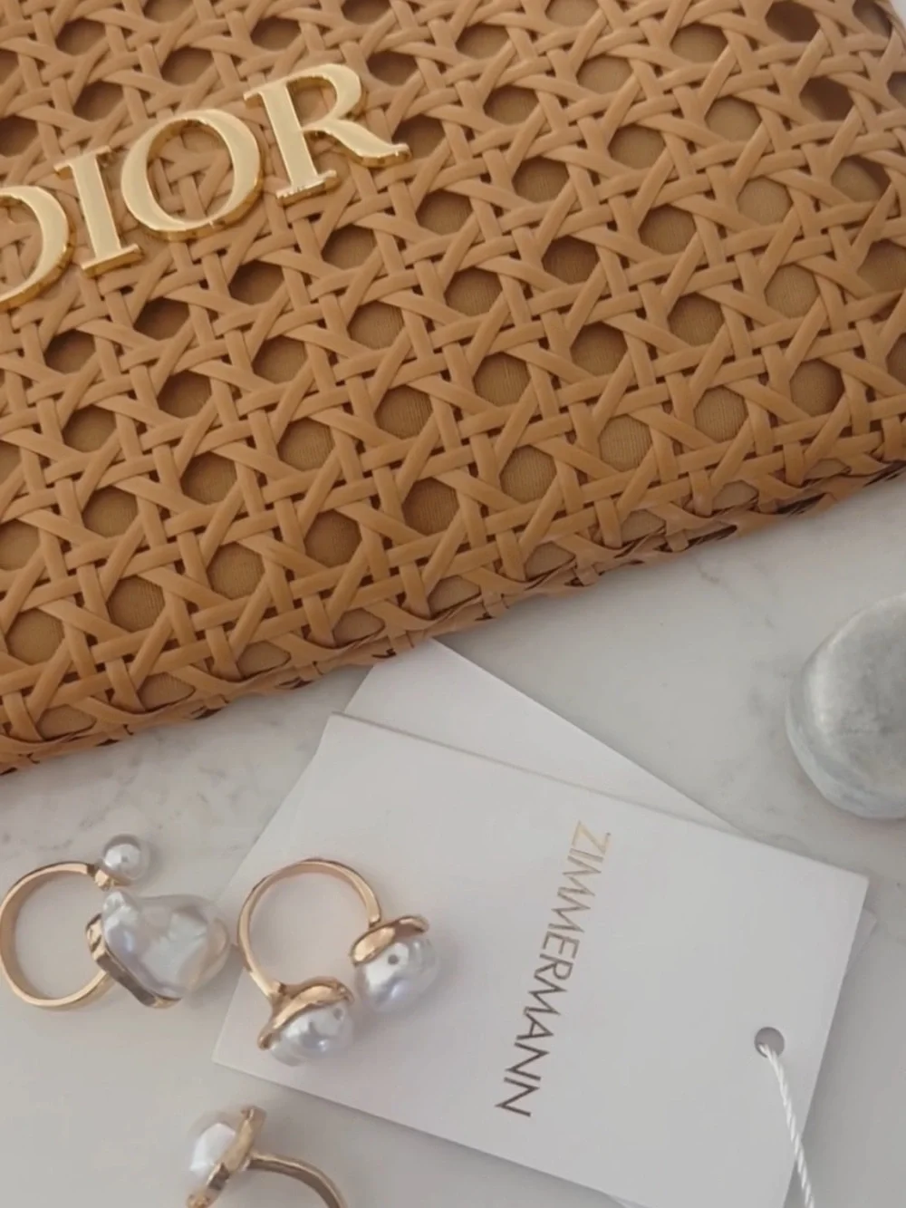 Dior Beige Woven Clutch with Gold Logo